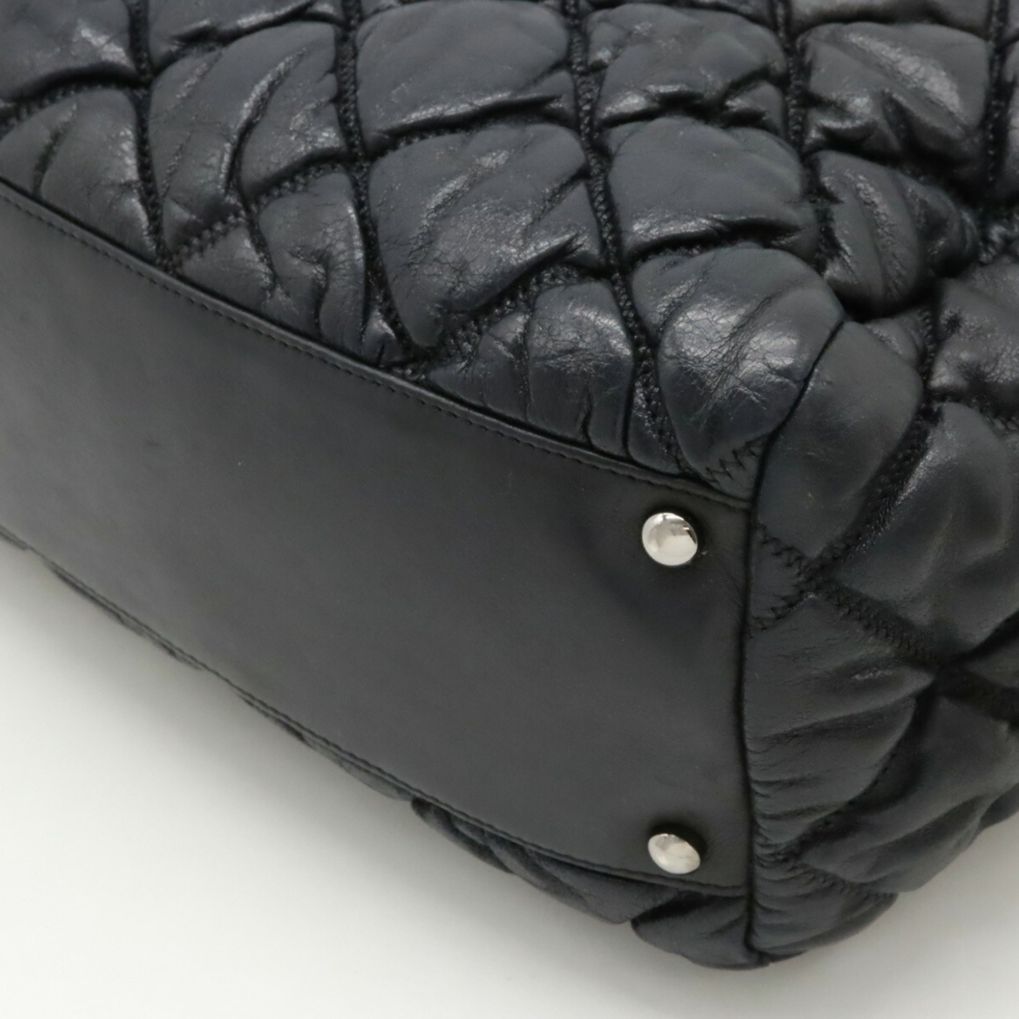 CHANEL Bubble Quilt Coco Mark Chain Shoulder Bag Leather Black