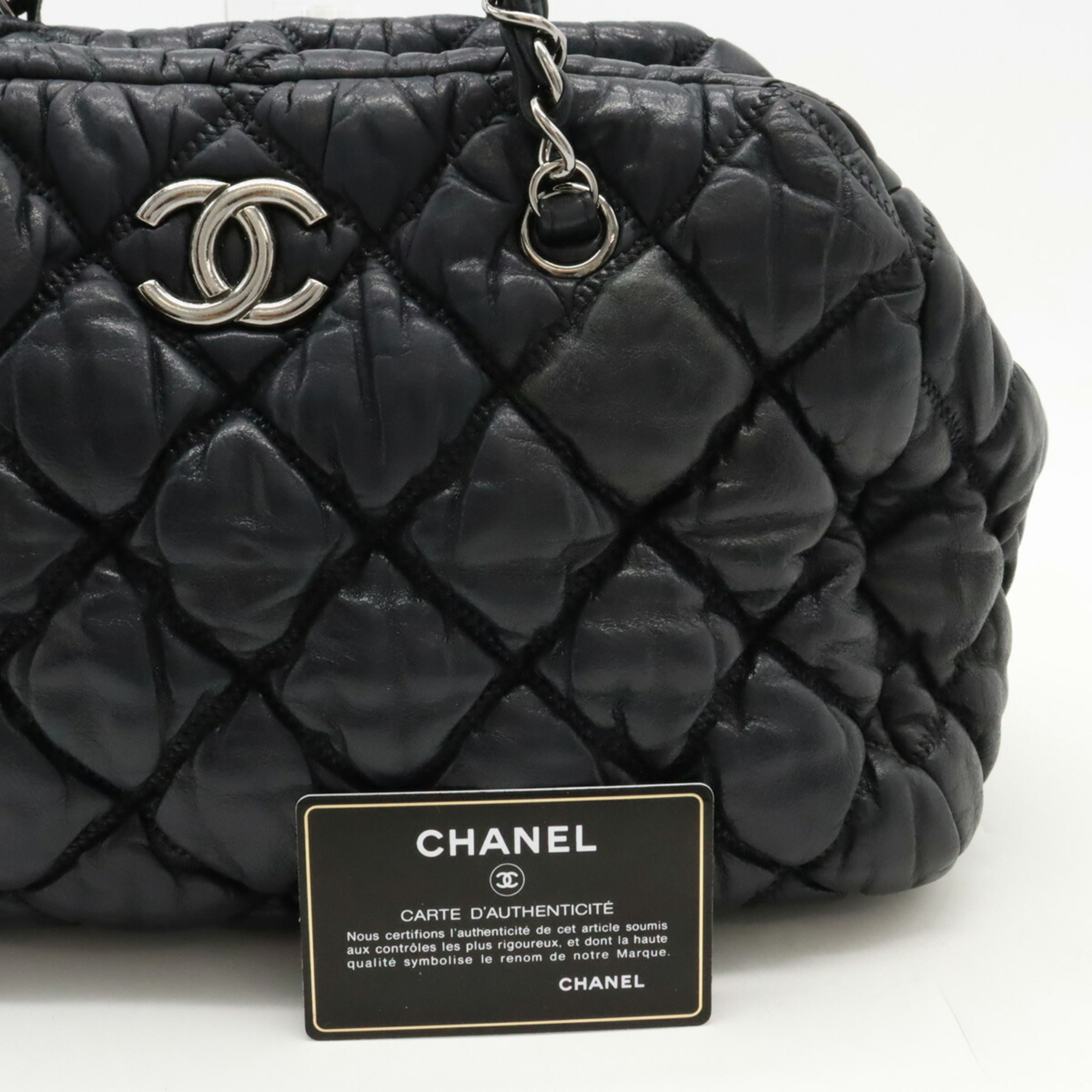 CHANEL Bubble Quilt Coco Mark Chain Shoulder Bag Leather Black