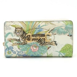 GUCCI Horsebit 1955 Tiger Round Long Wallet Leather Ivory Multicolor 621889