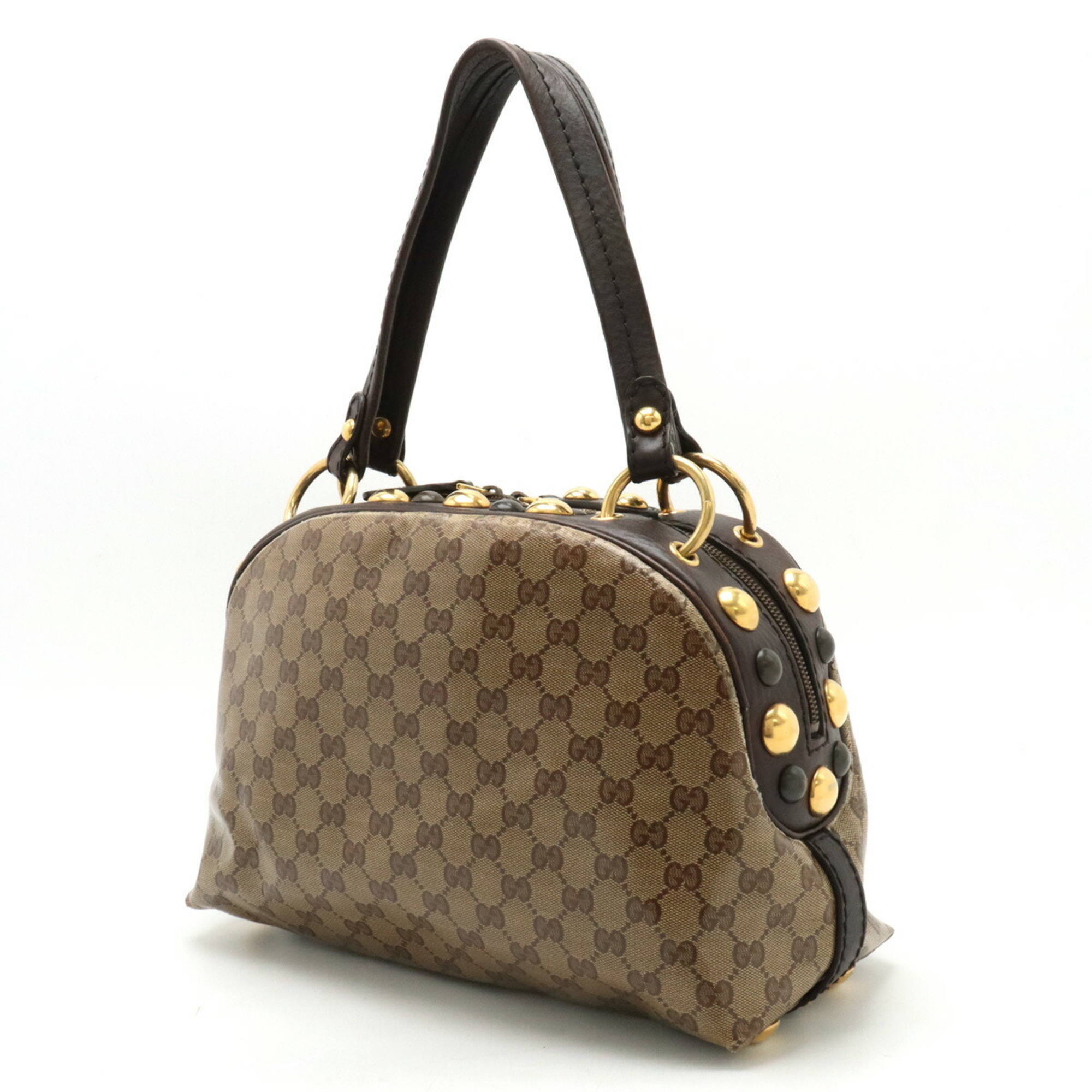 GUCCI GG Crystal Hysteria Handbag Tote Bag Coated Canvas Leather Khaki Beige Dark Brown 209600