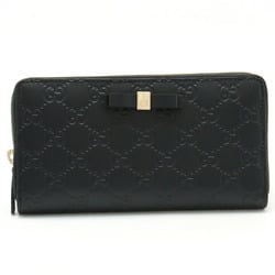 GUCCI Guccissima ribbon motif round long wallet leather black 388680