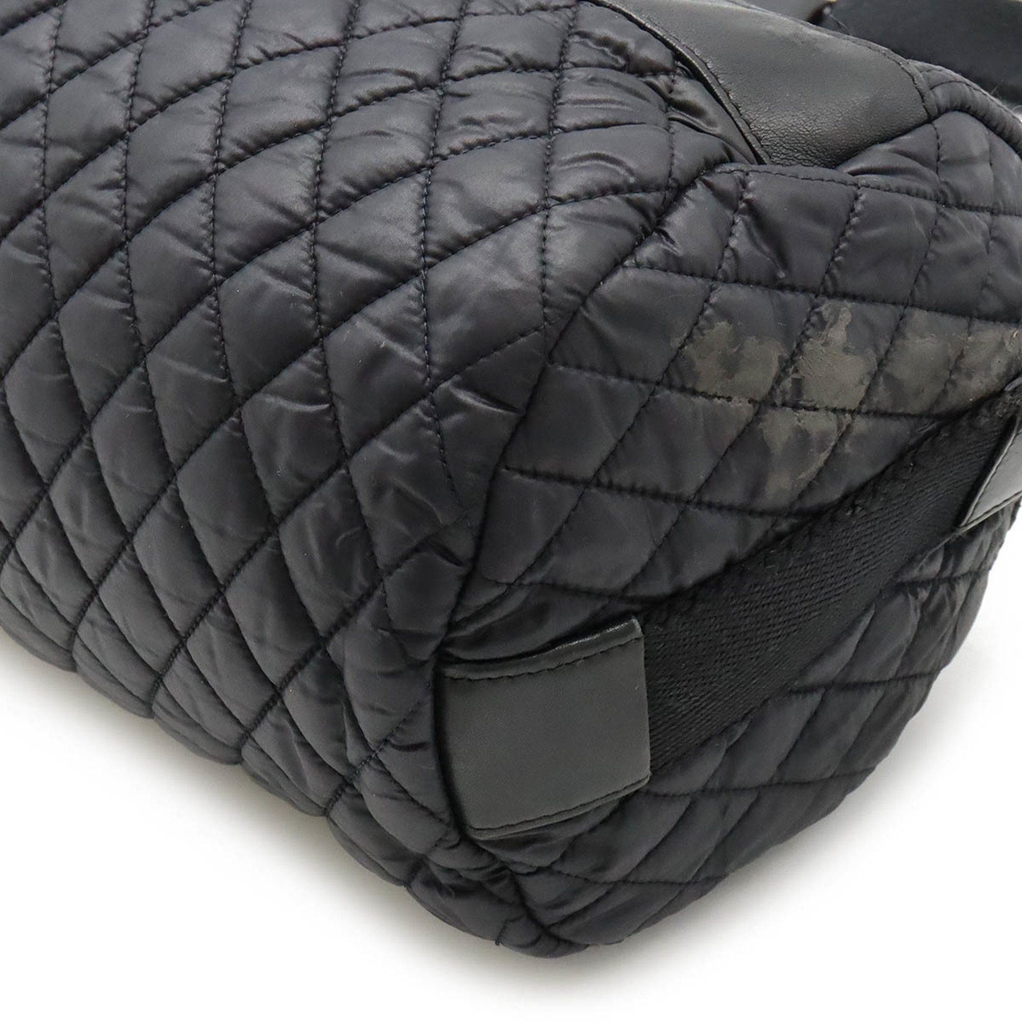 CHANEL Chanel Sport Line Coco Mark Shoulder Bag Nylon Leather Black