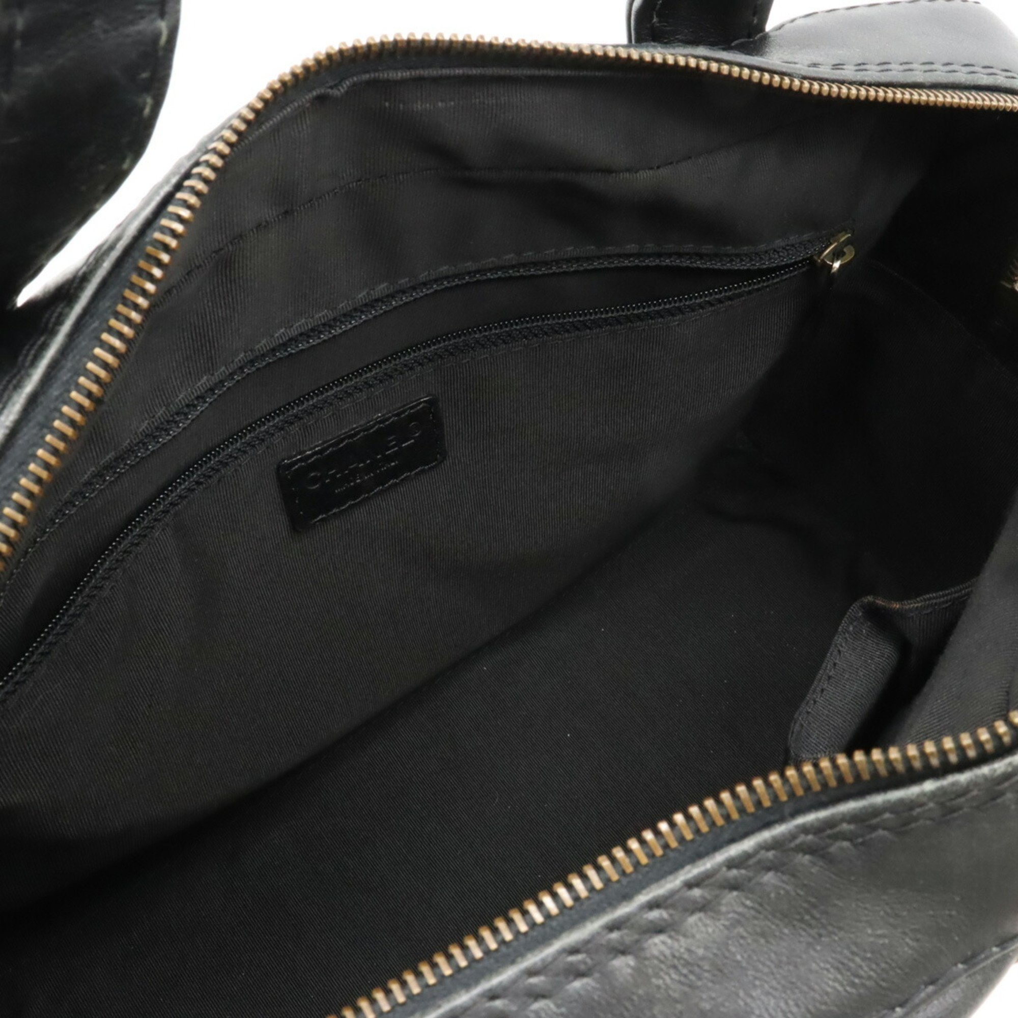 CHANEL Wild Stitch Handbag Boston Bag Leather Black A14692