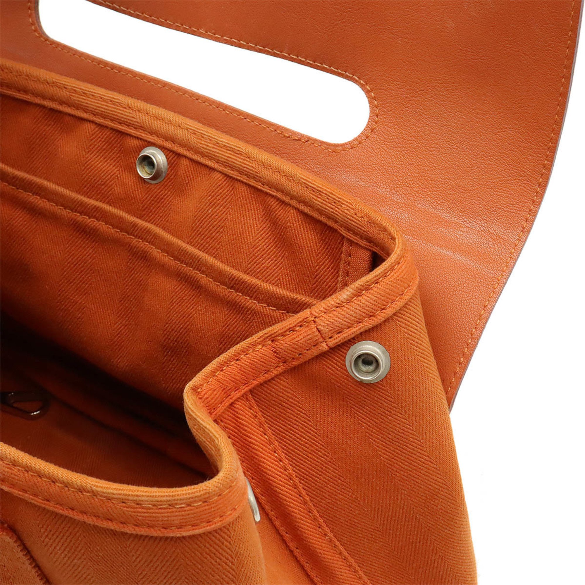 HERMES Valparaiso PM Handbag Tote Bag Toile Chevron Leather Orange