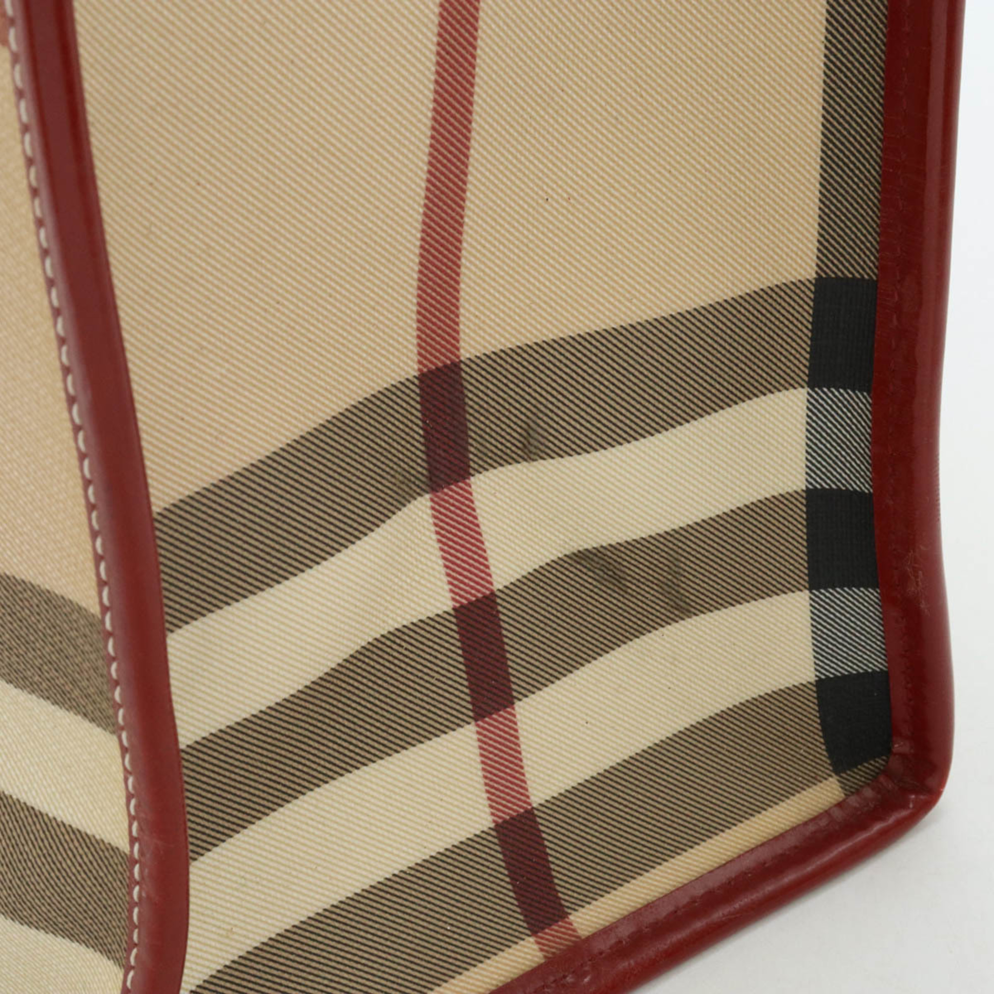 BURBERRY Check pattern tote bag shoulder PVC leather beige bordeaux black