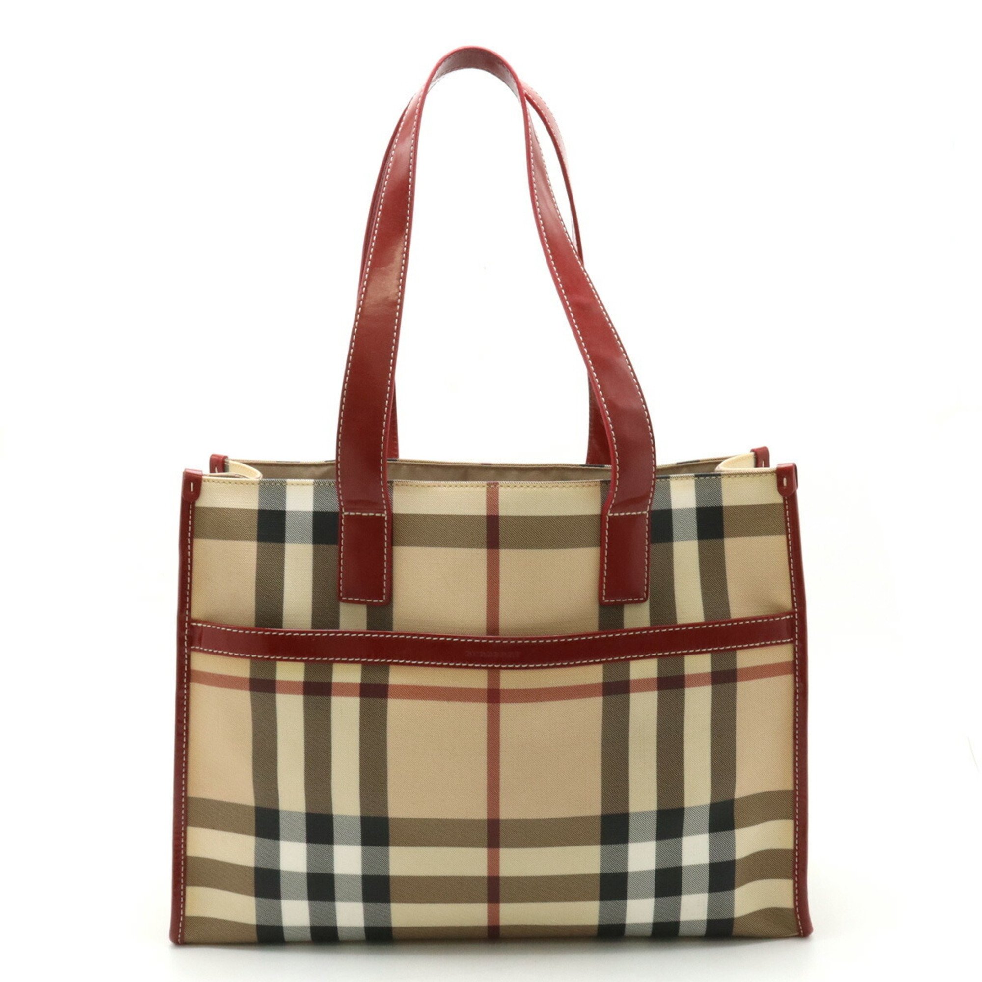 BURBERRY Check pattern tote bag shoulder PVC leather beige bordeaux black