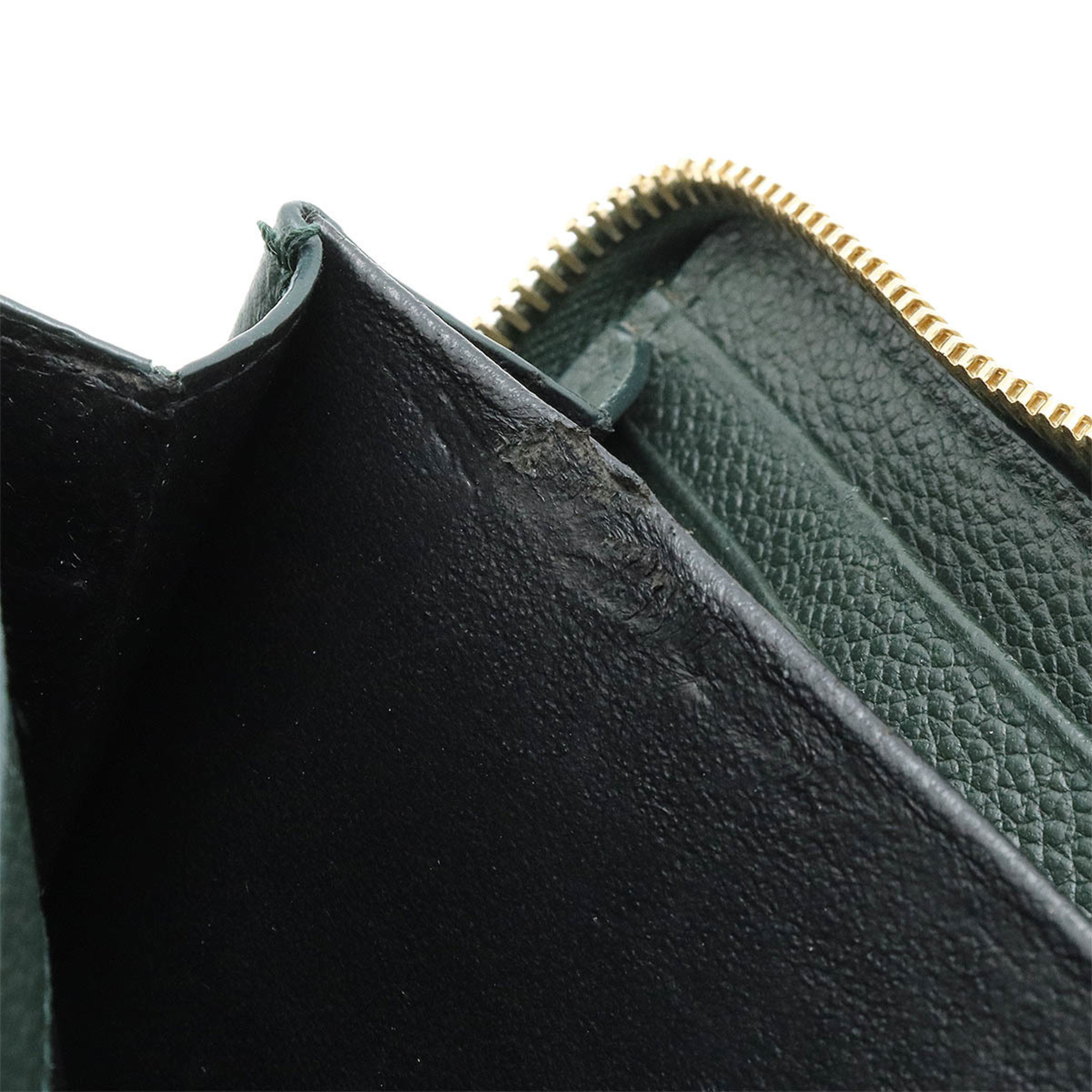SAINT LAURENT PARIS YSL Yves Saint Laurent Monogram Round Long Wallet Leather Dark Green 414570