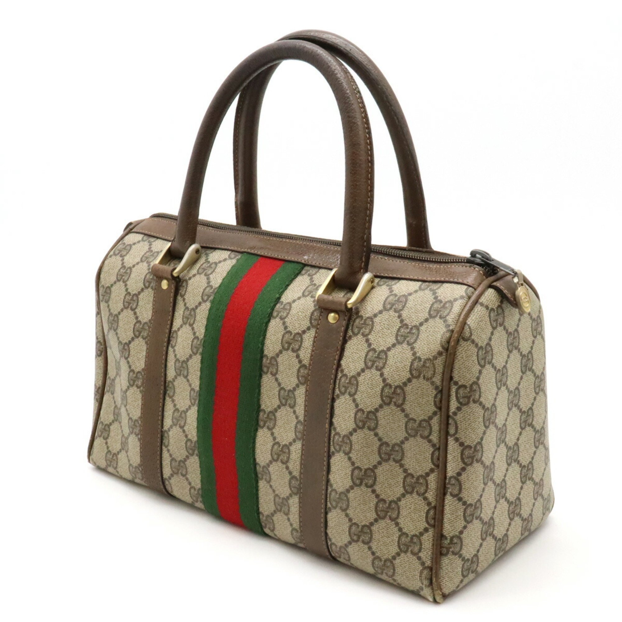 GUCCI Old Gucci GG Plus Sherry Line Handbag Boston Bag PVC Leather Beige Khaki Brown 010.47.301