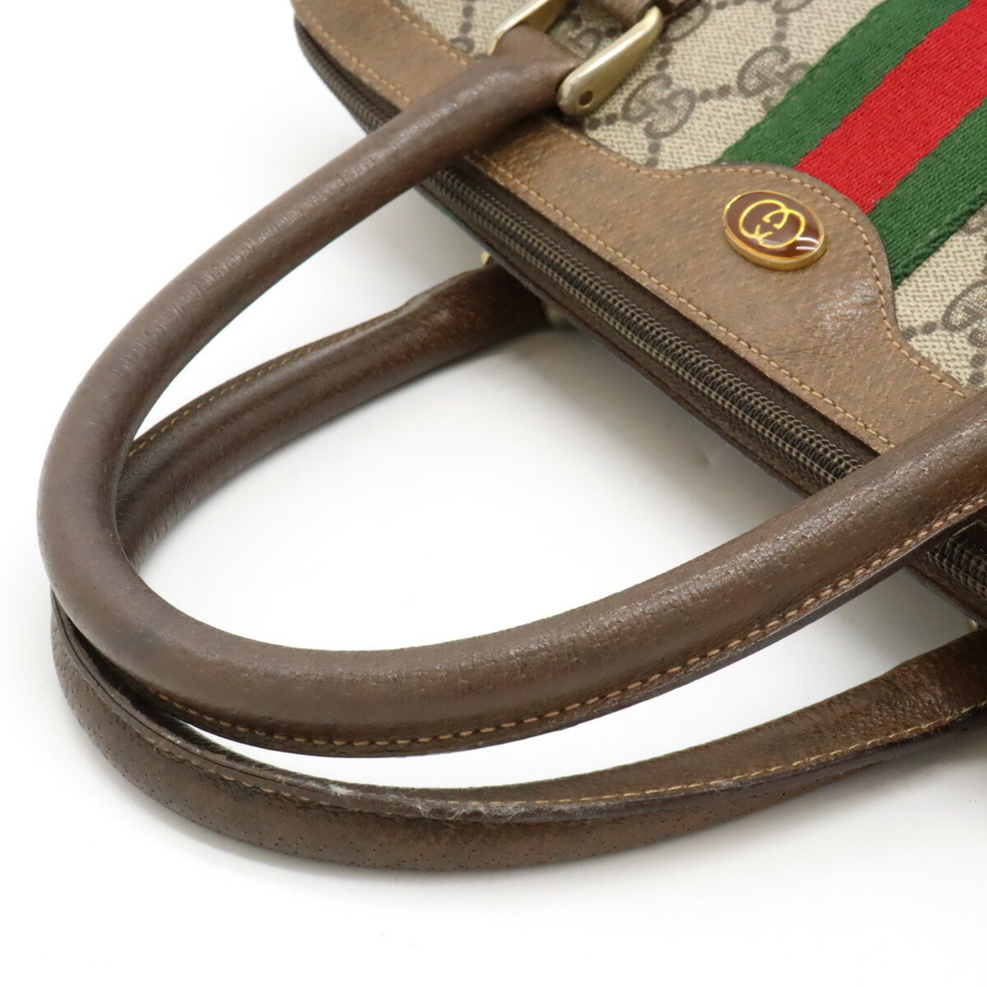 GUCCI Old Gucci GG Plus Sherry Line Handbag Boston Bag PVC Leather Beige Khaki Brown 010.47.301