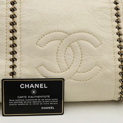 CHANEL Luxury Line Coco Mark Tote Bag Chain Shoulder Leather Ivory