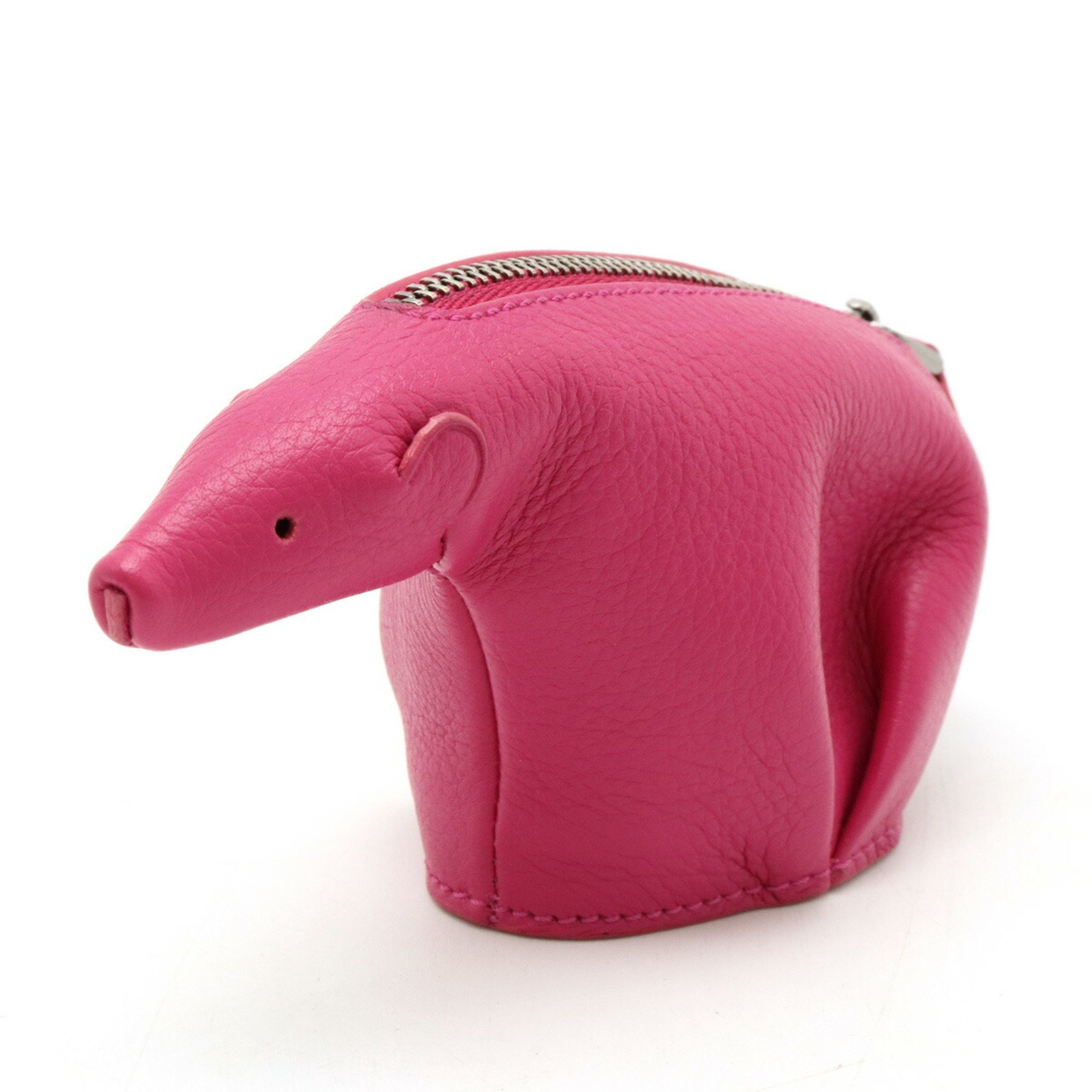 LOEWE Animal Collection Bear Coin Case Purse Leather Fuchsia Pink