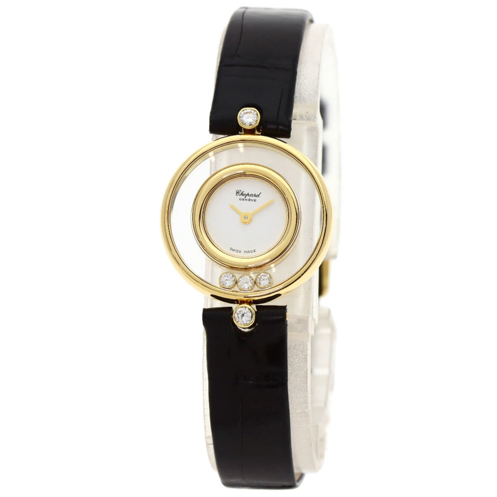 Chopard 20 4802 Happy Diamonds Watch, 18K Yellow Gold, Leather, Women's