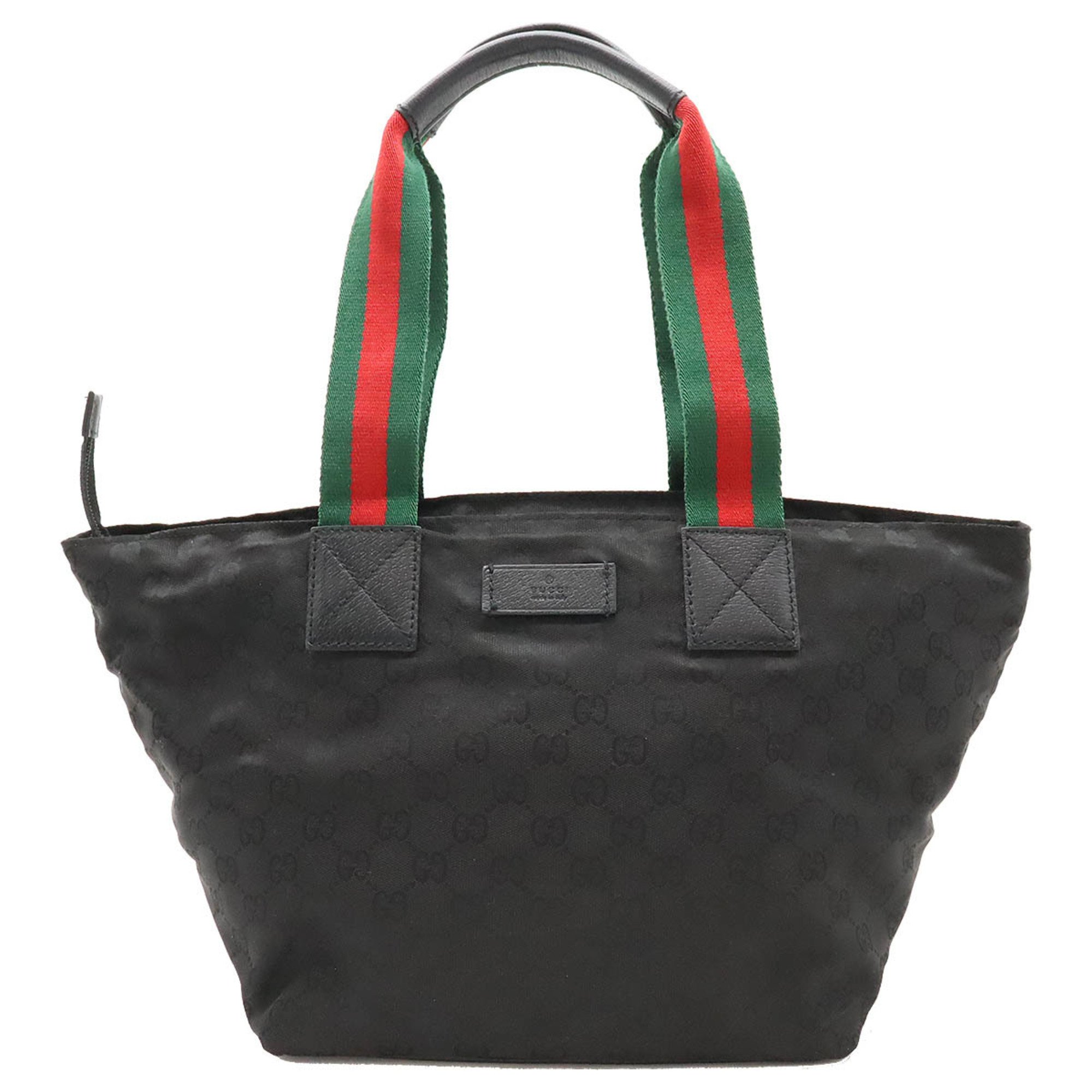 GUCCI GG Nylon Sherry Line Tote Bag Shoulder Canvas Leather Black Green Red 131230