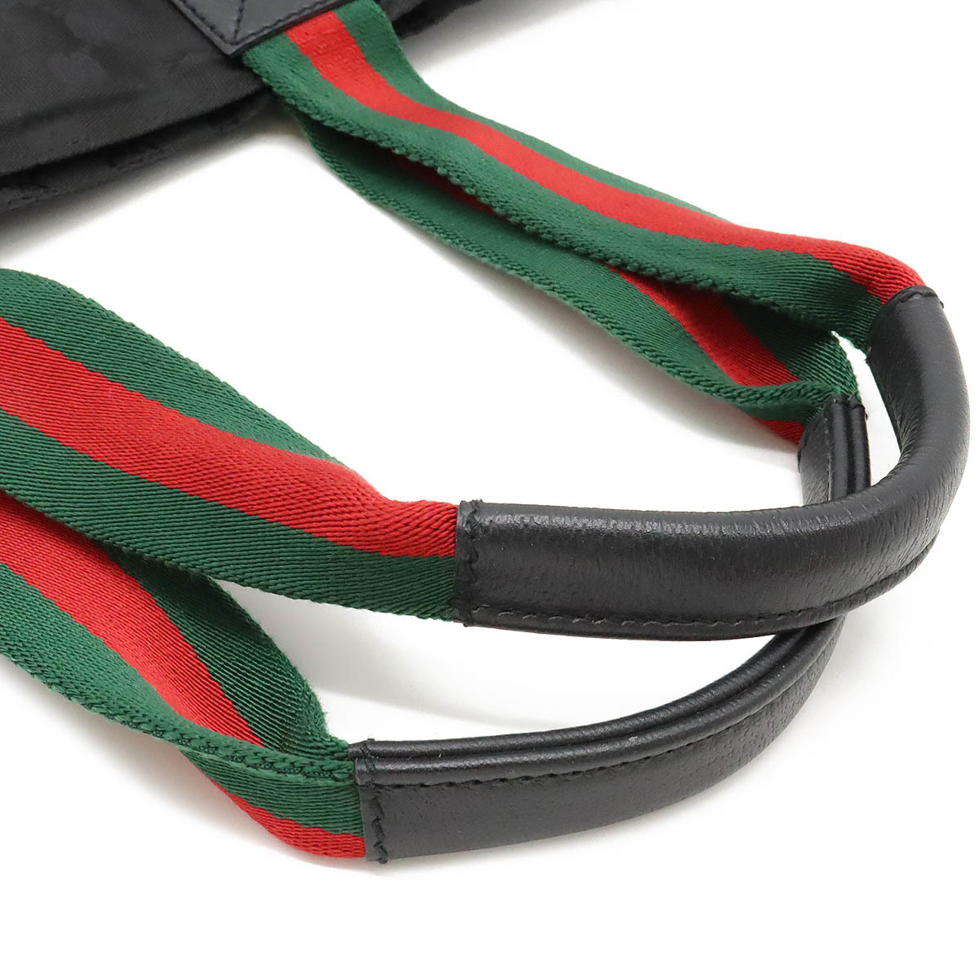 GUCCI GG Nylon Sherry Line Tote Bag Shoulder Canvas Leather Black Green Red 131230
