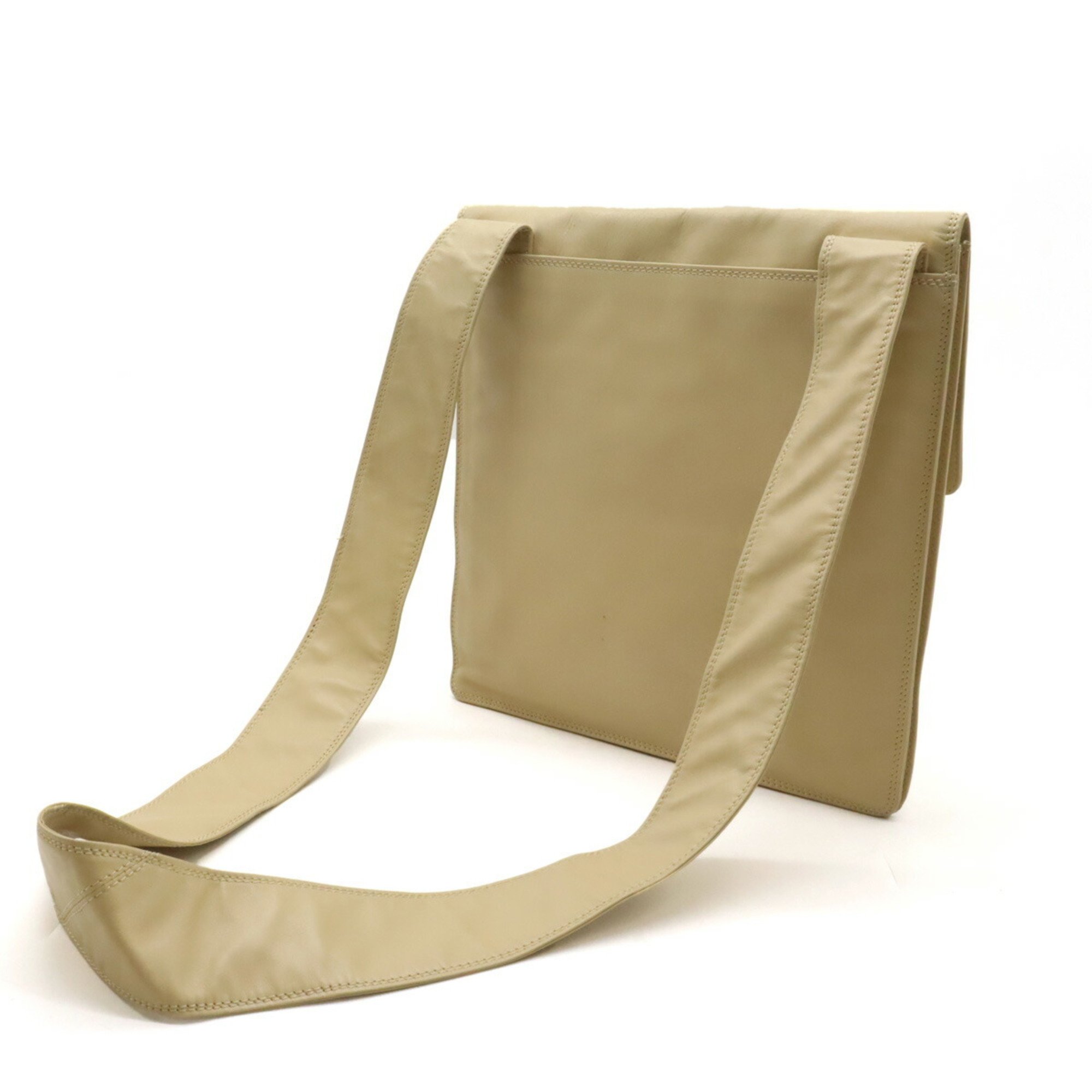 CHANEL Coco Mark Shoulder Bag Leather Light Beige