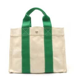HERMES Bora PM Tote Bag Handbag Canvas Beige Green