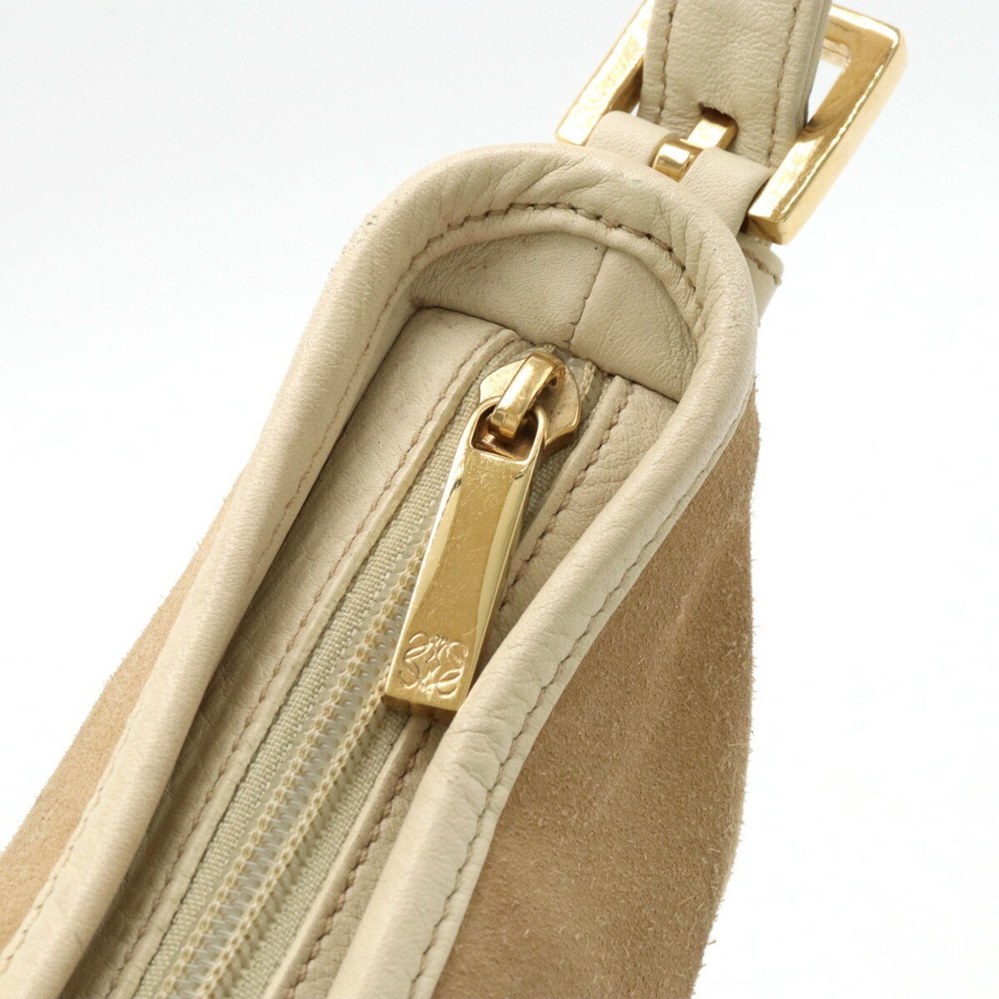 LOEWE Anagram Shoulder Bag Suede Leather Beige Ivory
