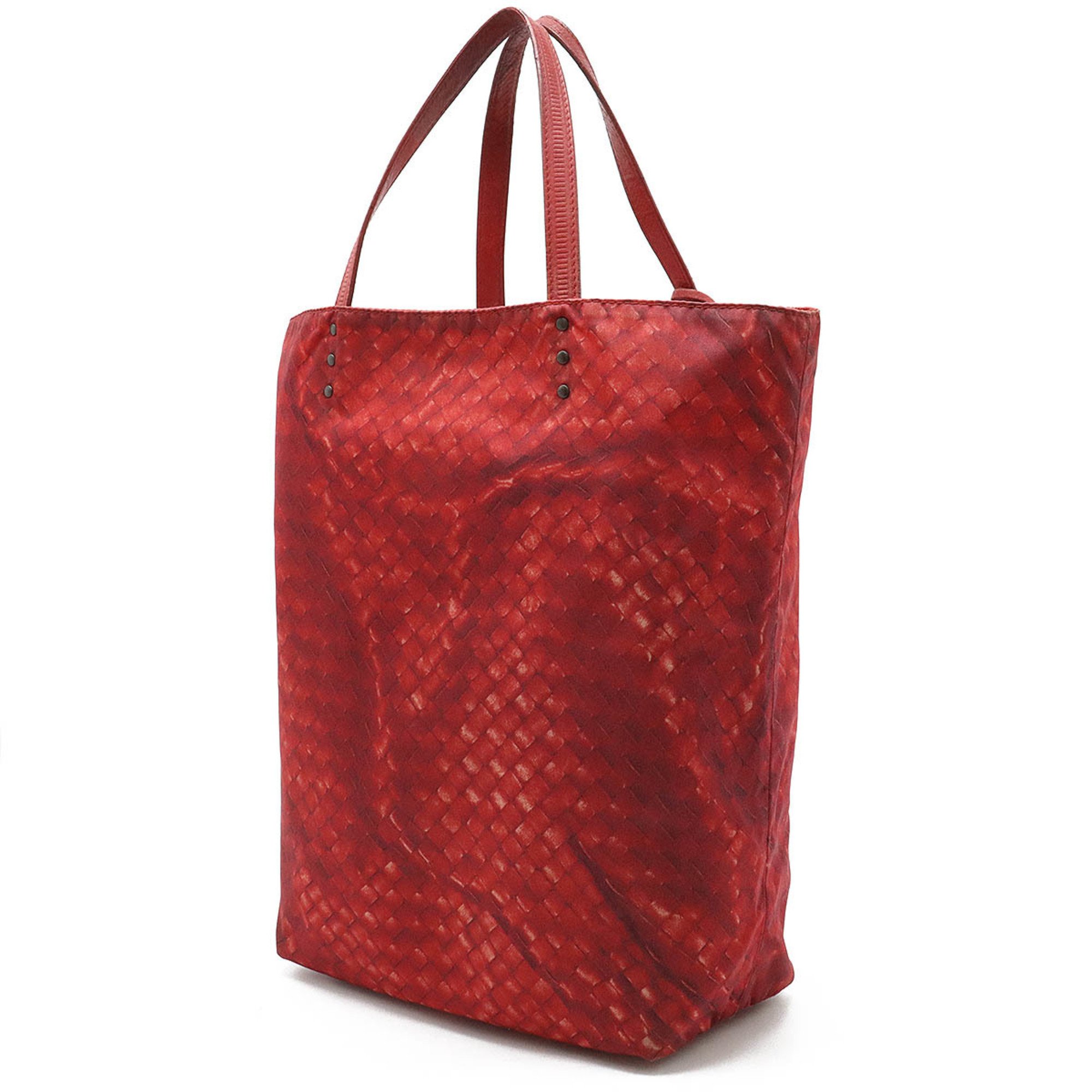 BOTTEGA VENETA Intreccio Illusion Tote Bag Nylon Leather Red 299871