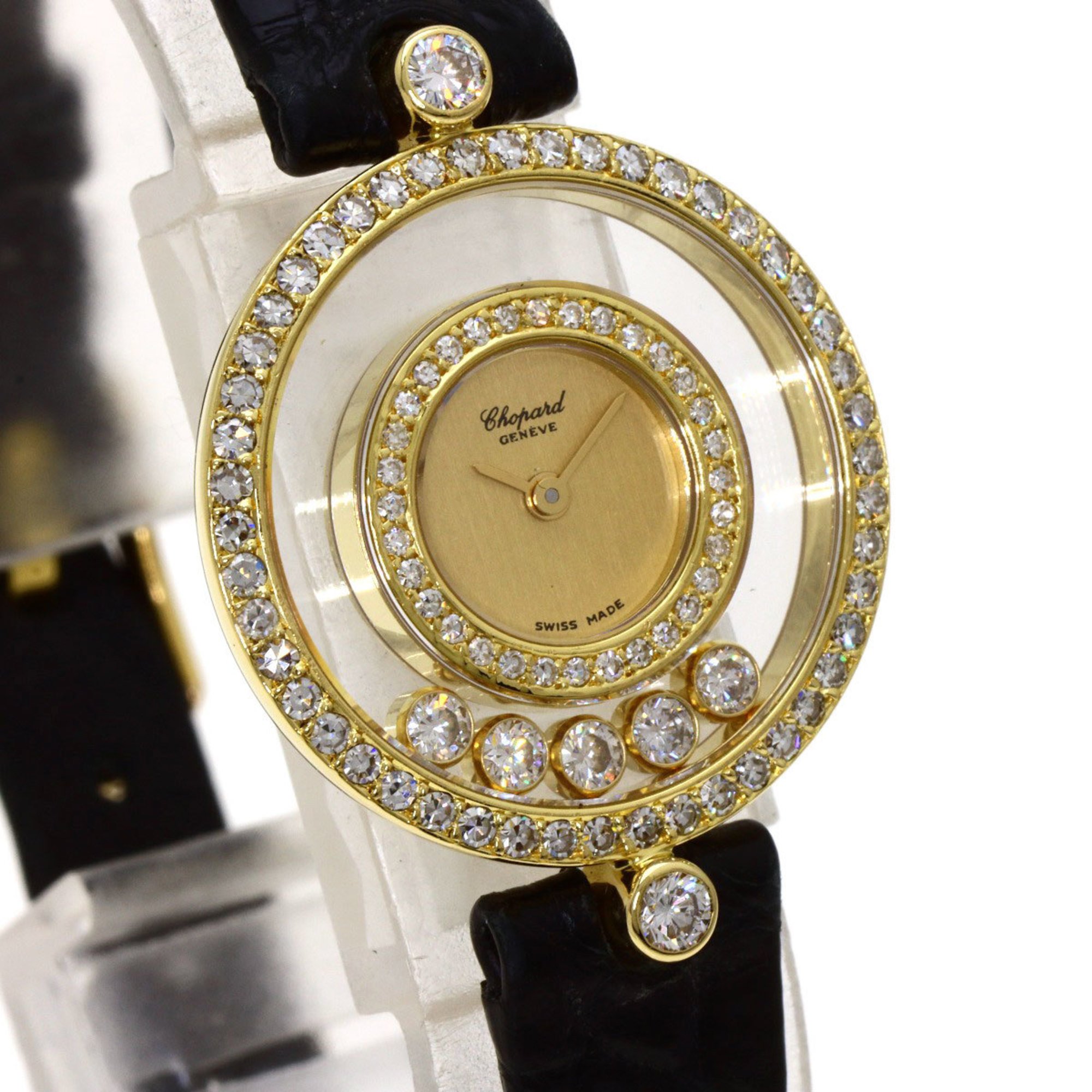 Chopard 20 3957 Happy Diamonds Watch, 18K Yellow Gold, Leather, Diamonds, Women's