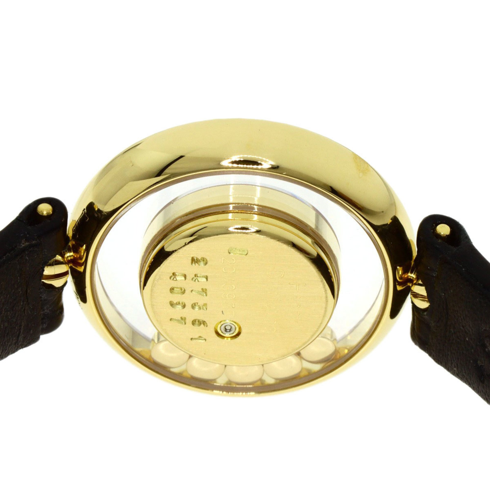 Chopard 20 3957 Happy Diamonds Watch, 18K Yellow Gold, Leather, Diamonds, Women's