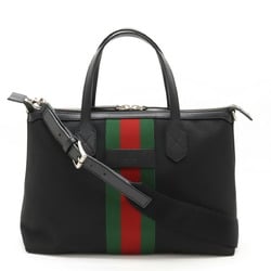GUCCI Gucci Sherry Line Web Stripe Tote Bag Shoulder Nylon Canvas Leather Black 630923