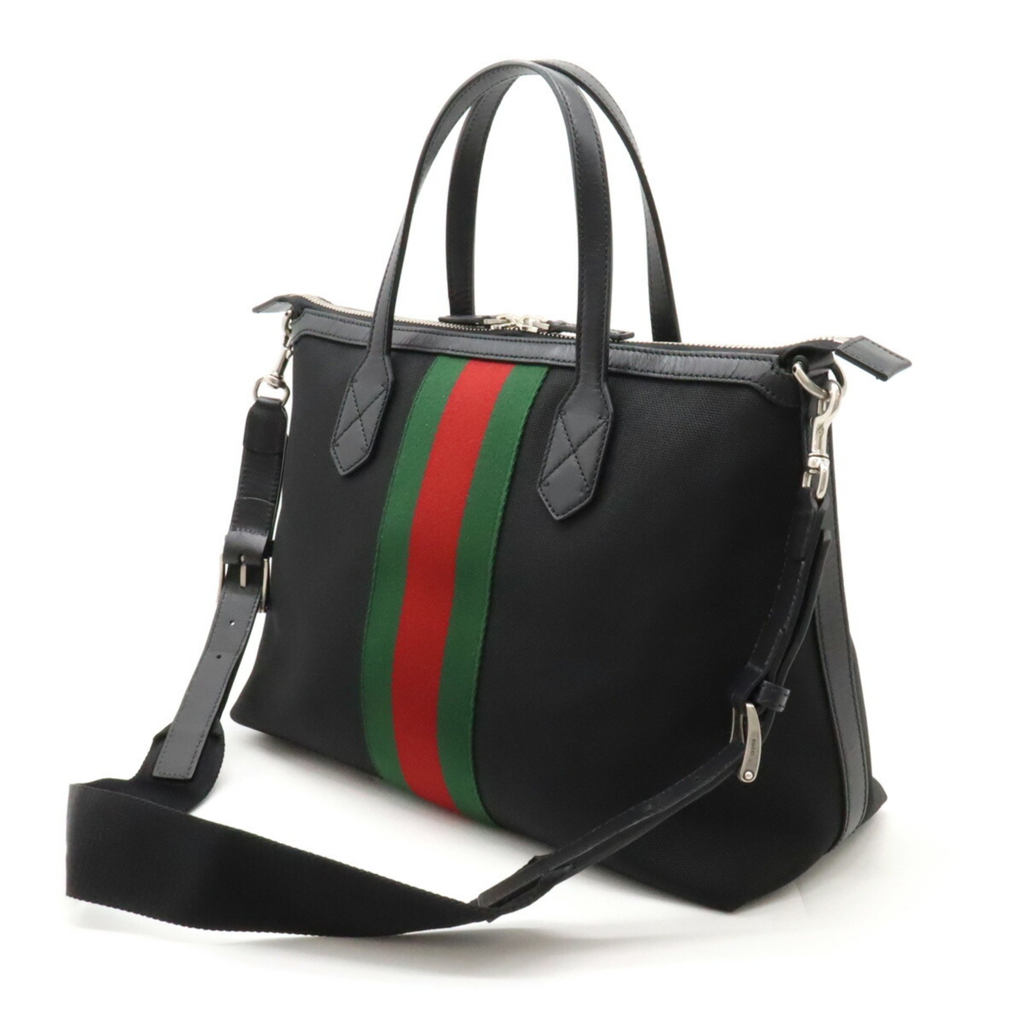 GUCCI Gucci Sherry Line Web Stripe Tote Bag Shoulder Nylon Canvas Leather Black 630923