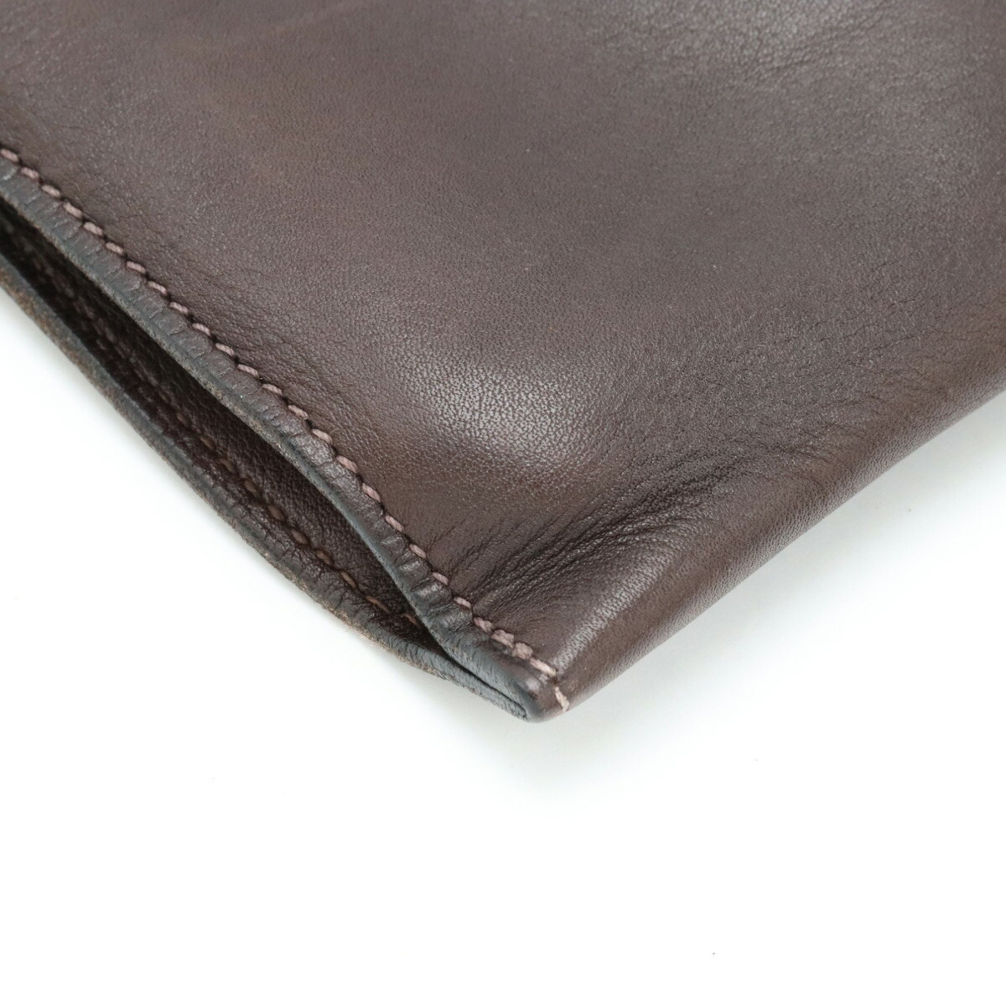 HERMES Hermes Zip Computer Second Bag Clutch L-Shaped Leather Dark Brown □E Stamp