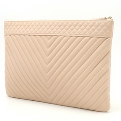 CHANEL Chevron V-stitch Coco Mark Clutch Bag Second Caviar Skin Leather Baby Pink A69251