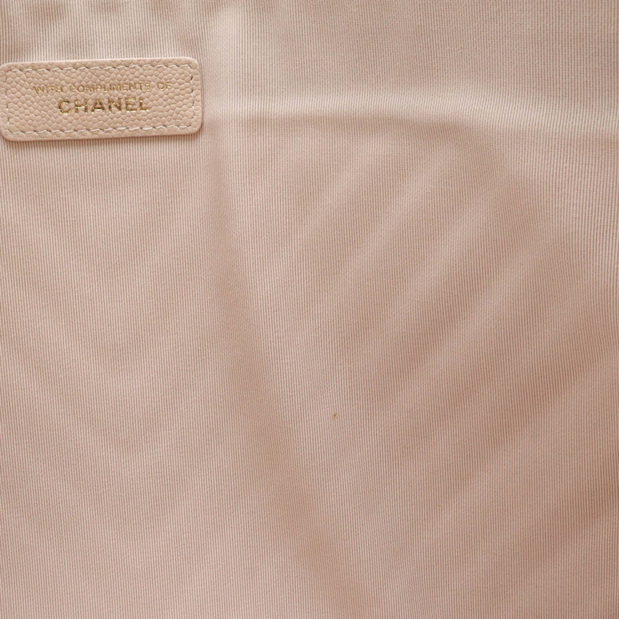 CHANEL Chevron V-stitch Coco Mark Clutch Bag Second Caviar Skin Leather Baby Pink A69251