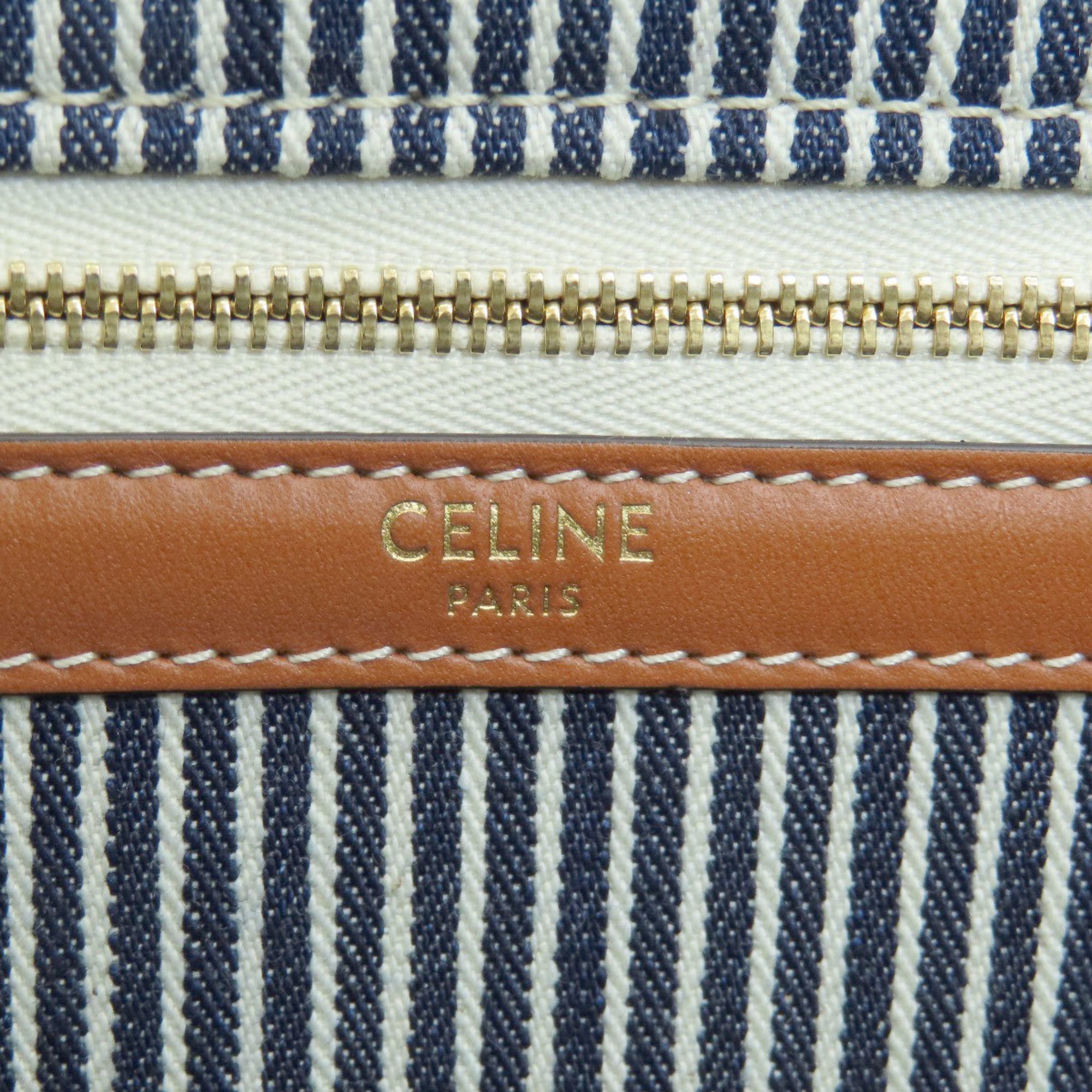 Celine Striped Shoulder Bag Canvas Women's