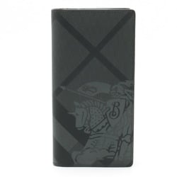 BURBERRY CAVENDISH Check pattern bi-fold long wallet PVC leather grey black 8006072