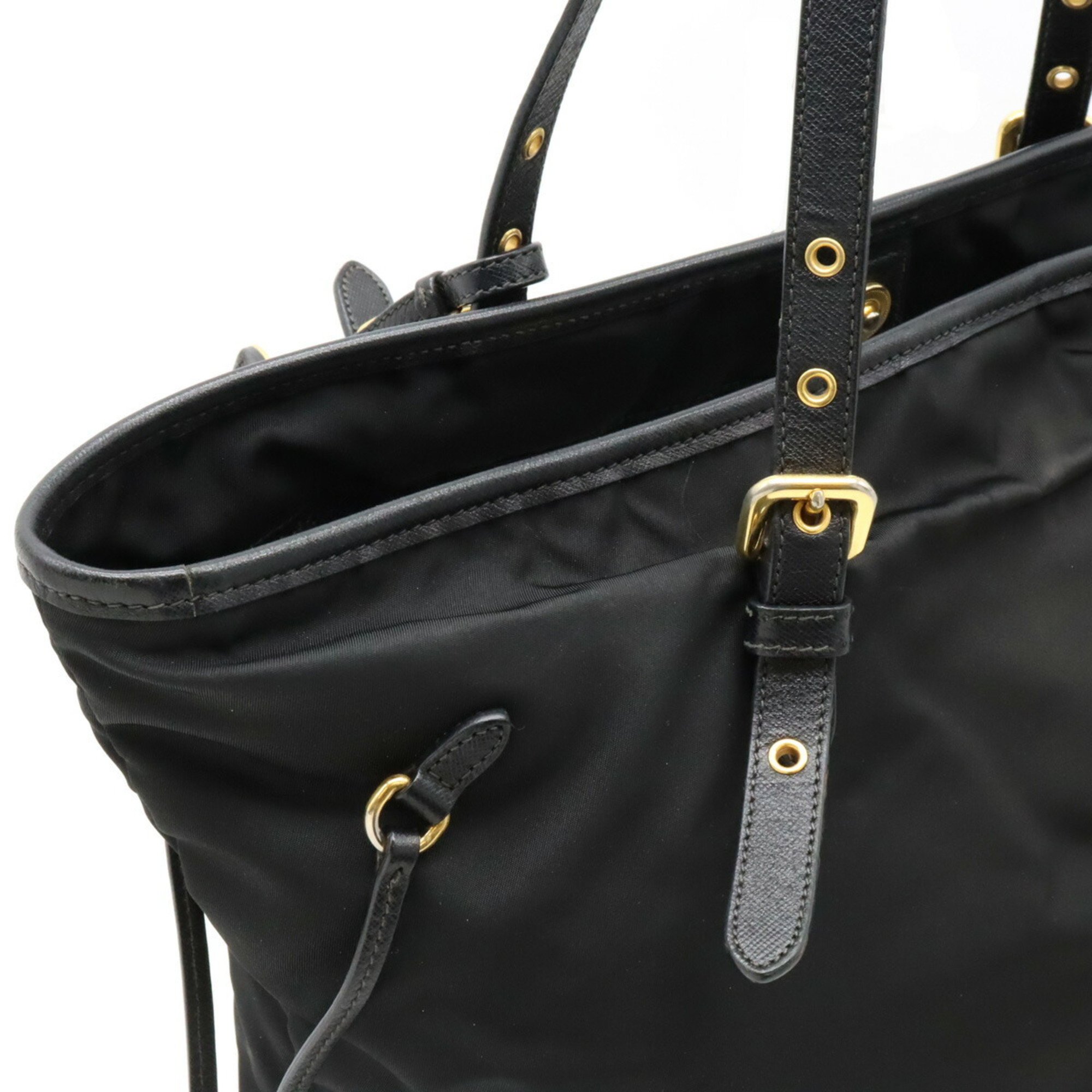 PRADA Prada Tote Bag Large Shoulder Nylon Leather NERO Black BR4997