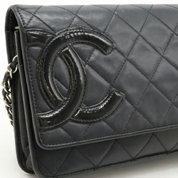 CHANEL Cambon Line Chain Wallet Shoulder Bag Clutch Leather Enamel Black 6646