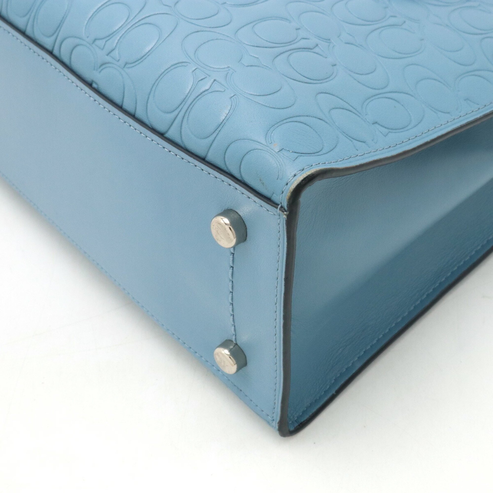 COACH Charlie Carryall Handbag Shoulder Bag Signature Embossed Leather Light Blue 51665