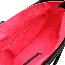 CHANEL Cambon Line Coco Mark Large Tote Shoulder Bag Soft Calfskin Enamel Black Pink A25169