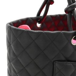 CHANEL Cambon Line Coco Mark Large Tote Shoulder Bag Soft Calfskin Enamel Black Pink A25169