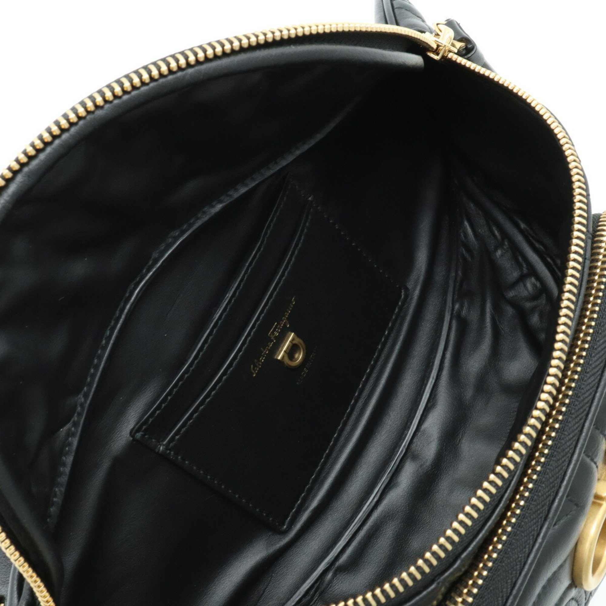 Salvatore Ferragamo Gancini Belt Bag, Body Waist Chain, Leather, Black, 21, H337