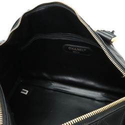 CHANEL Bicolor Coco Mark Handbag Boston Bag Leather Black