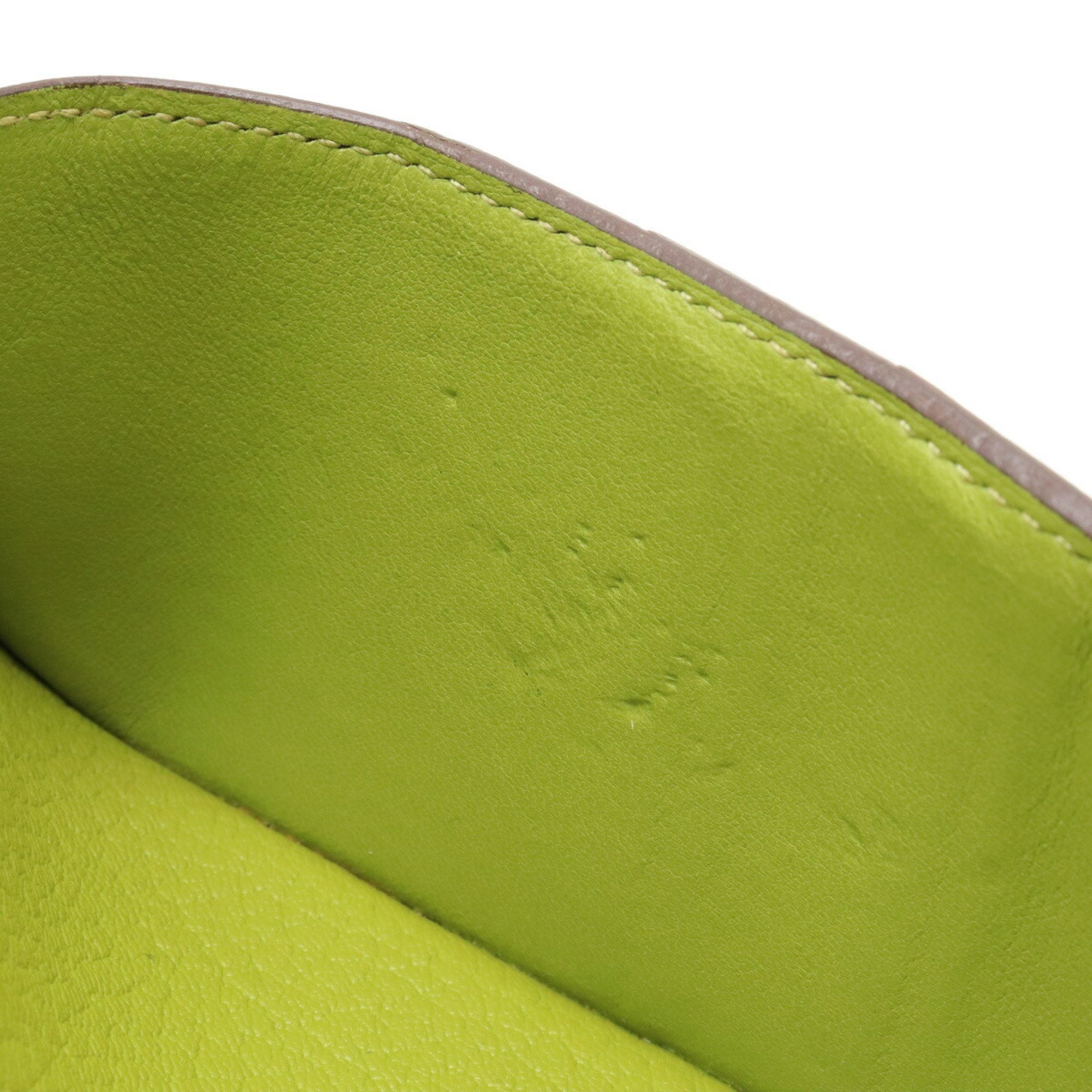 HERMES Bearn Soufflet Bi-fold Long Wallet Bi-color Leather Terracotta Anise Green □M Stamp