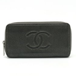 CHANEL Coco Mark Round Long Wallet Caviar Skin Leather Metallic Gray A50071