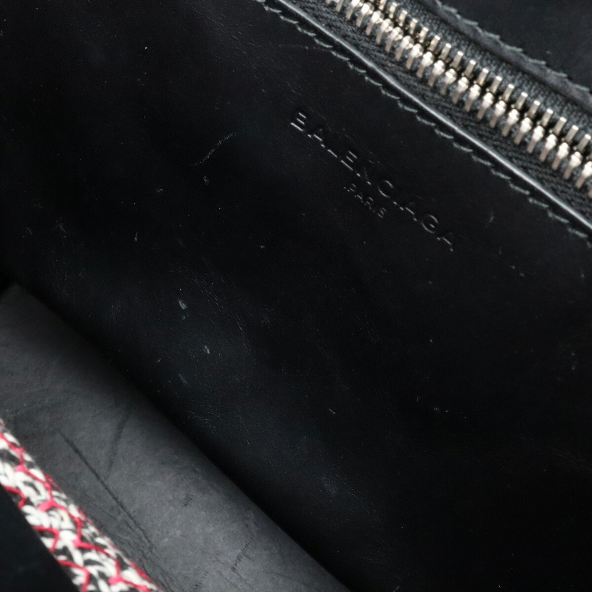 BALENCIAGA Zigzacker Cabas Handbag Shoulder Bag Tweed Cotton Leather Red Multi Black 410790