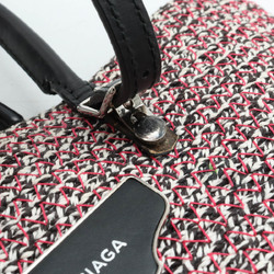 BALENCIAGA Zigzacker Cabas Handbag Shoulder Bag Tweed Cotton Leather Red Multi Black 410790