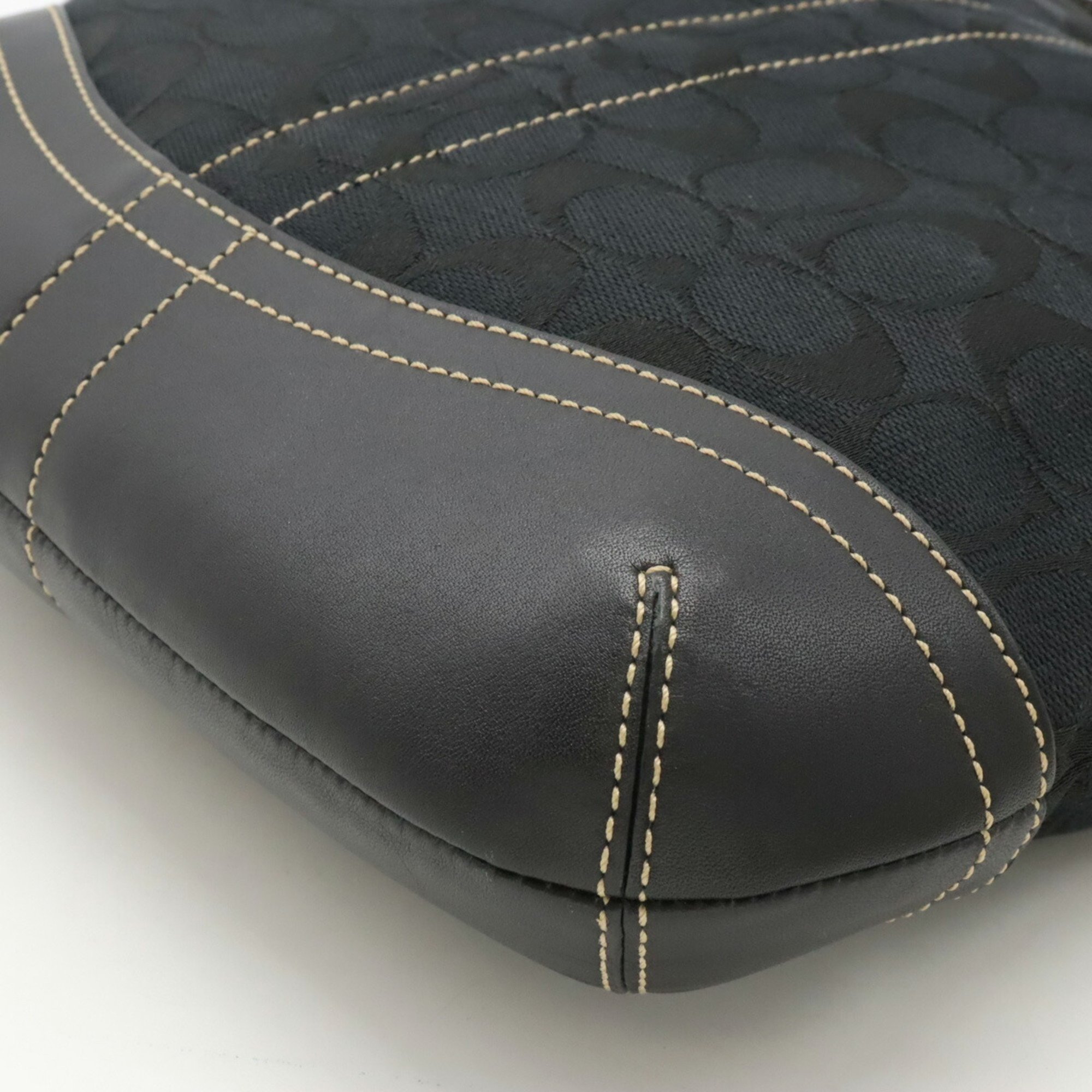 COACH Signature Shoulder Bag Canvas Leather Black 3574