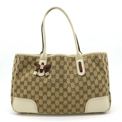 GUCCI Gucci Prince Line GG Canvas Ribbon Tote Bag Shoulder Leather Khaki Beige Ivory 163805