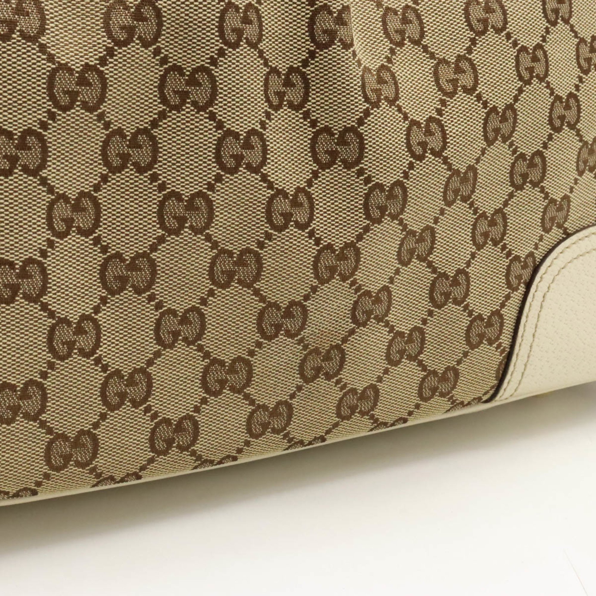 GUCCI Gucci Prince Line GG Canvas Ribbon Tote Bag Shoulder Leather Khaki Beige Ivory 163805