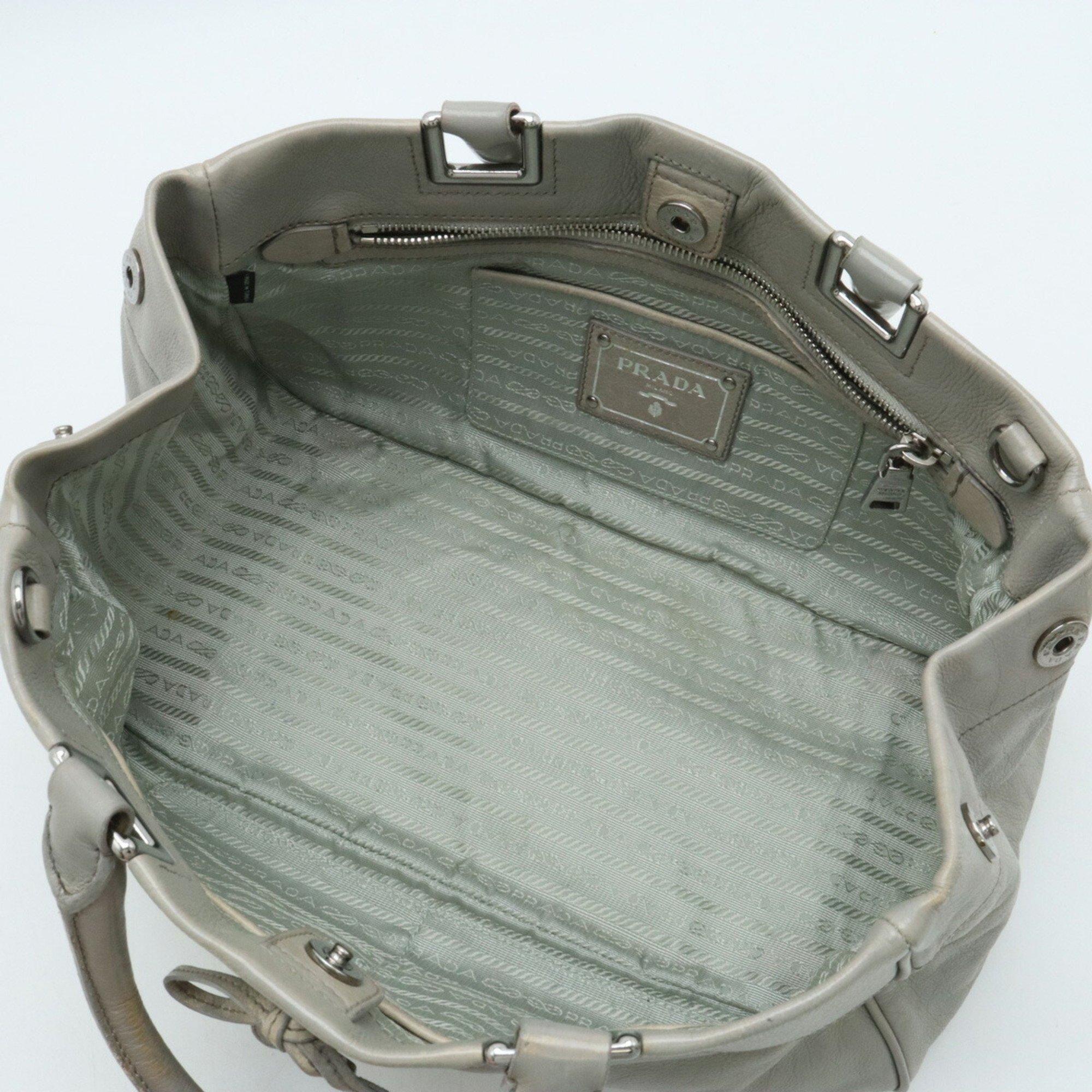 PRADA Prada Bow Handbag Tote Bag Leather Grey BN2234
