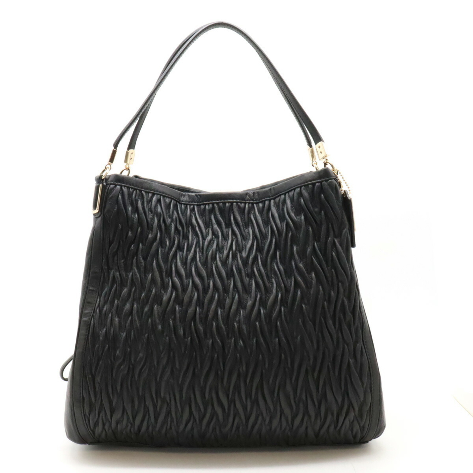 COACH Madison Gathered Twist Phoebe Tote Bag Leather Black 25627