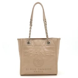 CHANEL Deauville Chain Shoulder Tote Bag Calf Leather Pink Beige A93256