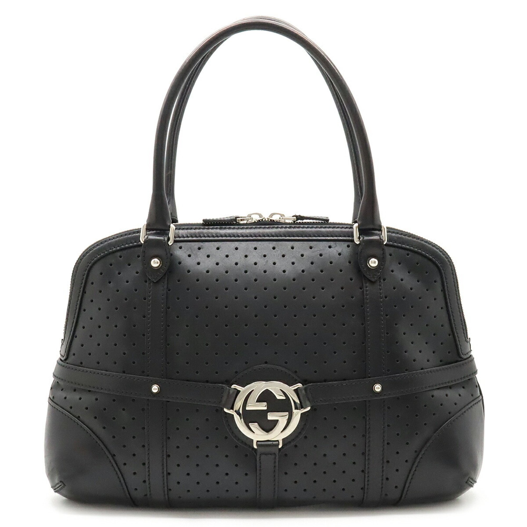 GUCCI Interlocking G Shoulder Bag Handbag Punched Leather Black 114887