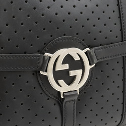 GUCCI Interlocking G Shoulder Bag Handbag Punched Leather Black 114887